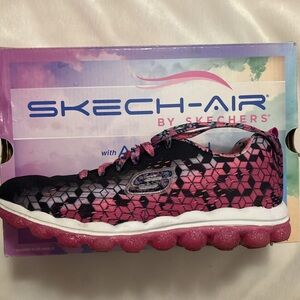 EUC Sketchers Air Fade & Fly Sneakers Girls Sz 5 Black/hot pink geometric design